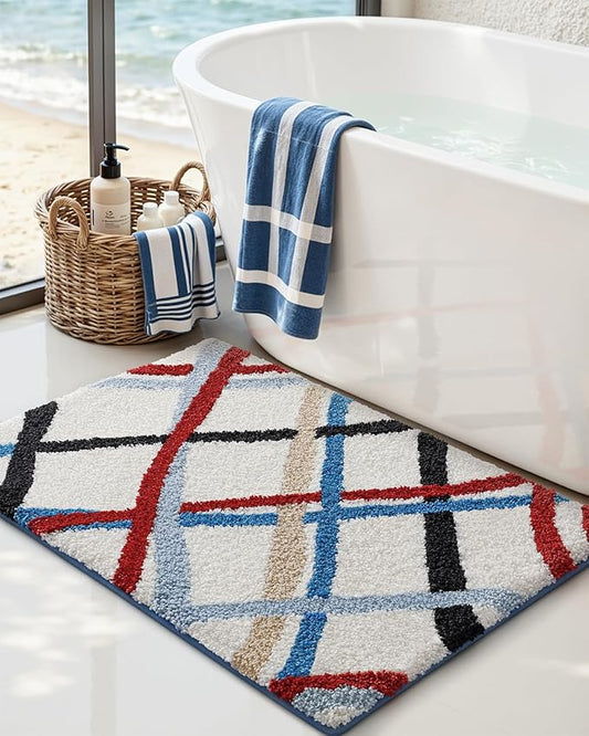 DEXI Striped Bath Mats for Bathroom 36x24, Washable Absorbent Bathroom Rugs with Non Slip Backing, Extra Soft Plush Microfiber Shower Rugs for Tub, Floor, Sink, Colorful