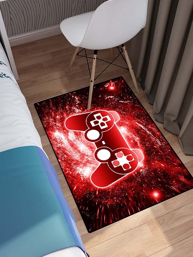 BATATADOCE Video Game Rug, 3D Printed Gamepad Controller Area Rugs for Bedroom Boys Living Room Red Large Cool Gamer Rugs Gaming Art Design Home Decor Crystal Doormat Yoga Mats, 35"x23"