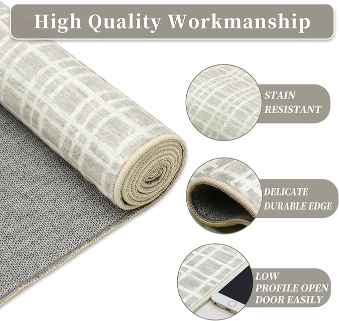 Washable Area Rugs 10x13 Rug for Living Room Modern Grey Rug Plaid Large Area Rug for Bedroom Decor Rustic Non Slip Throw Rugs Low Pile Stain Resistant Carpet for Office Dining Room 10'x13'