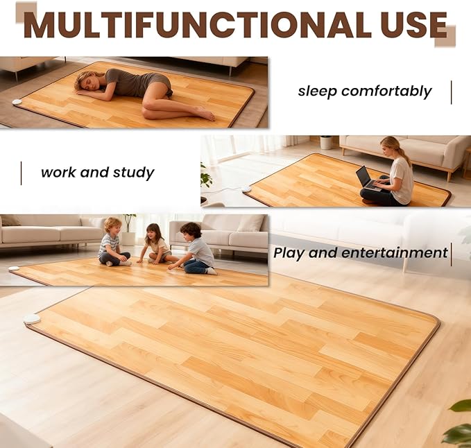Heated Floor Rug, Heated Floor Carpet, Electric Heated Mat with Adjustable Temperature 12 Hour Timer, Radiant Floor Heater, for Yoga/Indoor/Under Desk (20x79 Inch/50x200 cm)