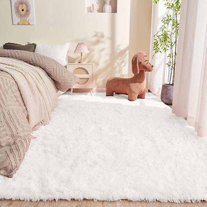 OPPODREAM 4x6 White Rugs for Bedroom, Ultra-Soft Fluffy Area Rugs for Living Room, 4 x 6 Shag Carpet for Nursery, Kids, Girl, Boy, Baby, Plush, Fuzzy, Shaggy, Cute Home Decor