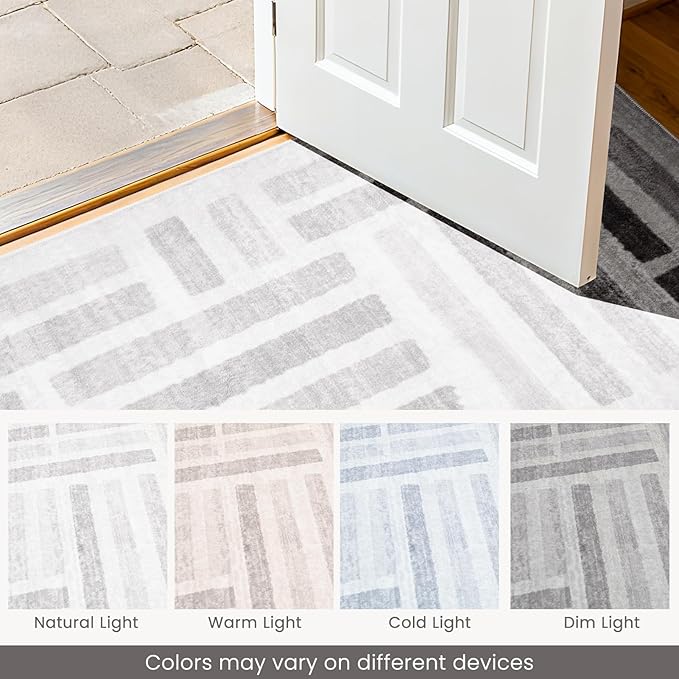 Washable Area Rugs, 2x3ft Soft Rug for Living Room and Bedroom Vintage Striped Rug Stain Resistant with Non Slip Backing Geometric Checkered Foldable Print Mat for Home Decor