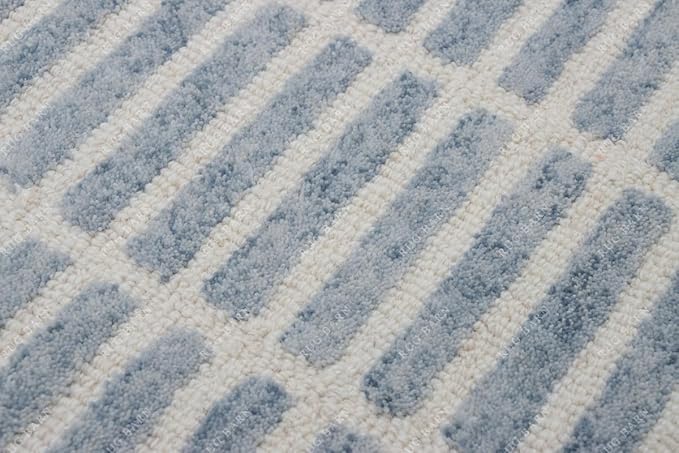Capitola Hand-Tufted Wool Rug 8x10 Blue Coastal, Rustic Area Carpet for Bedroom Living Room, Textured Natural PB Style, Soft Wool Accent Mat