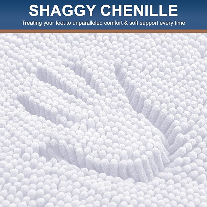Smiry Luxury Chenille Toilet Rugs U-Shaped 24x20, Soft Absorbent Non-Slip Contour Bathroom Rugs for Toilet, Machine Washable Contoured Bath Mats, White