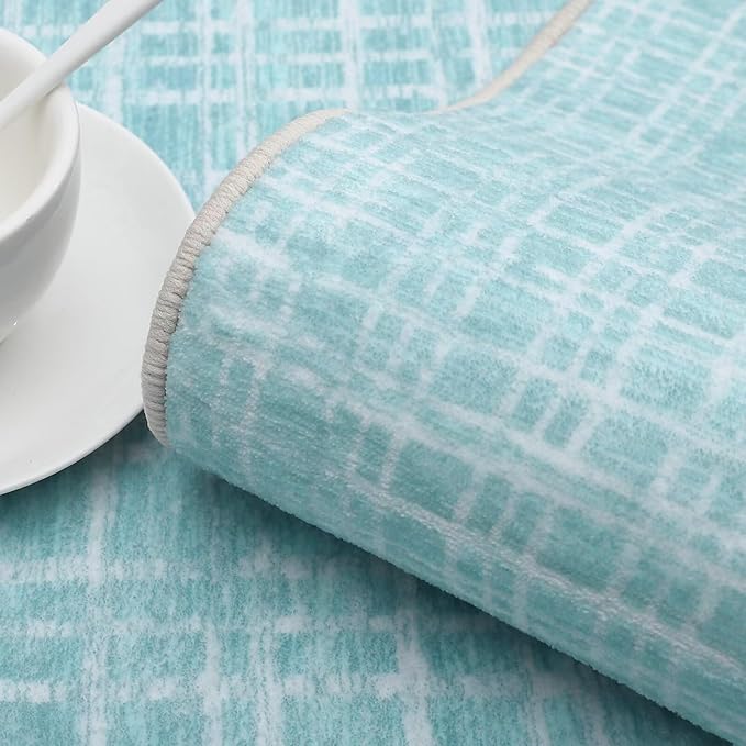 GAOMON 5x7 Washable Non Slip Modern Checkered Soft Faux Wool Floor Carpet Indoor Contemporary Plaid Print Rug Non Shedding Throw for Bedroom, Living Room, Dining Room, Office - Teal