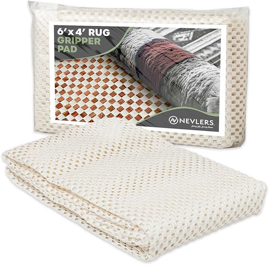Nevlers 4'x6' White Non Slip Rug Pads | PVC Foam Rug Gripper for Hardwood Floors | Customizable Open Weave Area Rug Pad & Carpet Pad Design| Anti Skid Rug Gripper Pad | Rug Stoppers to Prevent Sliding