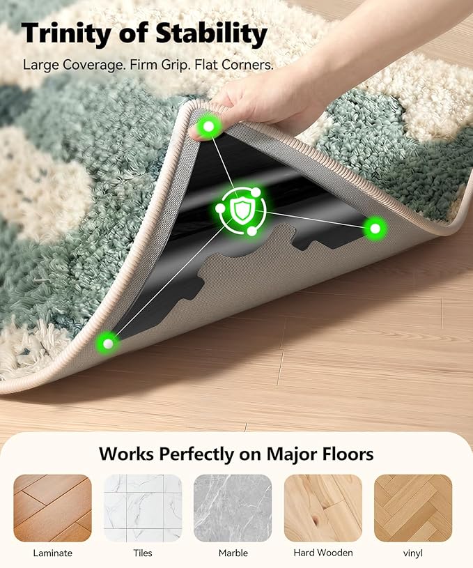 Extra Wide Rug Tape, Strong Hold Anti-Slip Rug Pads Grippers, Dual-Layer Design Rug Tape, Holds Carpet in Place on Hardwood Floors and Tiles, Washable & Reusable & No Residue, Black 12 Pcs