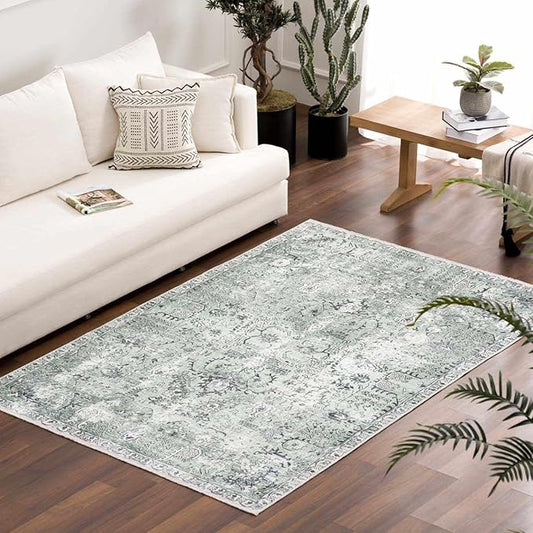 Hauteloom Wentworth Bohemian Vintage Medallion Area Rug - Farmhouse Oriental Carpet for Living Room, Bedroom - Machine Washable- Olive, Dark Green - 5' x 7'6"