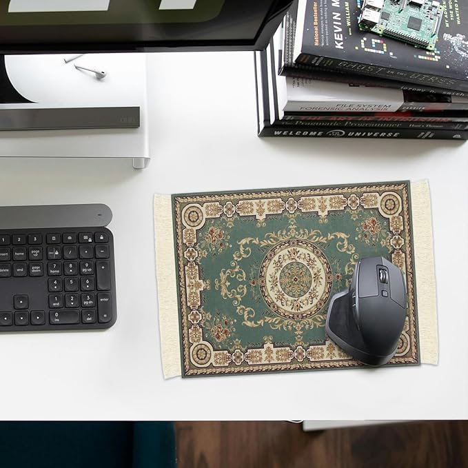 Persian Carpet Style Mouse Pad Oriental Vintage Bohemian Rug Desk Pad Miniature Mouse Mat Coaster Table Décor for Office Home (Color_50)