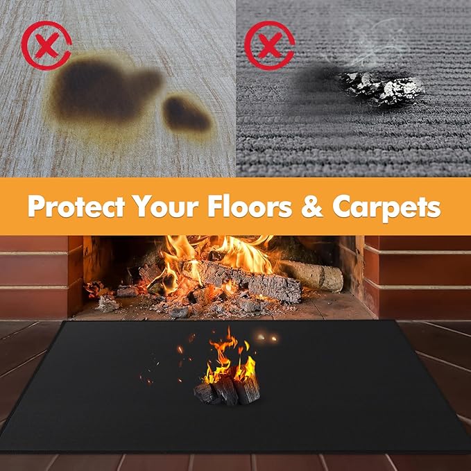 Health Rugs for Fireplaces Fire Resistant, 39x25x0.04 inch Fireproof Fireplace Mat Hearth Rug, Hearth Pads for Wood Stove Fireplace Indoor Outdoor, Protect Floors Carpets from Sparks Embers, Black