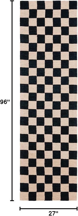 Martha Stewart x SAFAVIEH Area Rug Collection - 2'3" x 8' Runner, Black & Beige, Handmade Wool, Checkered Pattern, Ideal for Living Room, Bedroom, Foyer, Hallway (MSR4760Z)
