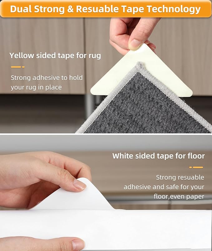 Home Techpro 16 PCS Rug Tape Hardwood Floor No Damage, Gripper for Rug for Hardwood Floors, Carpet Tape for Area Rugs, Non Slip Rug Pads Grippers