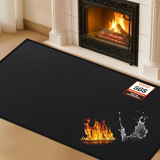 Hearth Rugs for Fireplaces Fire Resistant, 59 x 40 x 0.04 inch Fireproof Fireplace Mat Hearth Rug, Hearth Pads for Wood Stove Fireplace Indoor Outdoor, Protect Floors Carpets from Sparks Embers-Black