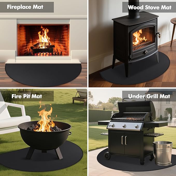 Hearth Rugs for Fireplaces Fire Resistant, 2'7.5" x 3'11.2" Fireproof Fireplace Mat Hearth Rug, Hearth Pads for Wood Stove Fireplace Indoor Outdoor, Protect Floors Carpets from Sparks Embers, Black