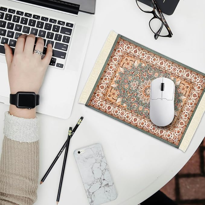 Persian Carpet Style Mouse Pad Oriental Vintage Bohemian Rug Desk Pad Miniature Mouse Mat Coaster Table Décor for Office Home