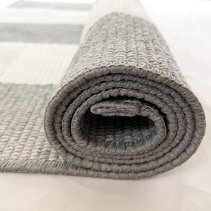 LEVINIS Buffalo Check Rug -Grey and White Plaid Door Mat Outdoor - Farmhouse Rugs for Front Porch/Kitchen/Bathroom- Large Layered Welcome Doormats, 59''x35.4''
