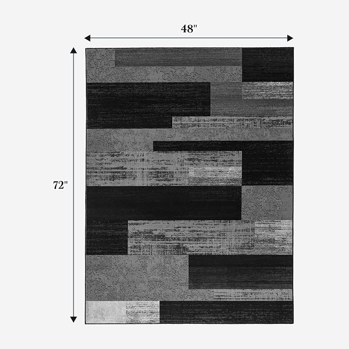 4x6 Washable Area Rugs for Living Room and Bedroom, Vintage Checkered Pattern Non-Slip Carpet, Stain Resistant Low Pile Soft Rug for Dining Room,Office,Nursery,Kids Room(4x6,Gray)