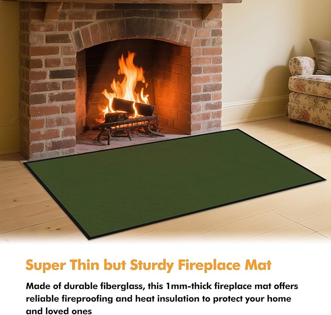 Hearth Rugs for Fireplaces Fire Resistant, 59 x 32 x 0.04 inch Fireproof Fireplace Mat Hearth Rug, Hearth Pads for Wood Stove Fireplace Indoor Outdoor, Protect Floors Carpets from Sparks Embers-Green