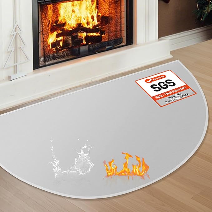 Fireplace Mats Fireproof, 2'4'' x4' x 0.04'' Fire Retardant Rugs for Fireplace, Wood Stove Hearth Pads for Fireplace Indoor, Fireplace Rug Protects Floors Carpets from Sparks Embers, Grey