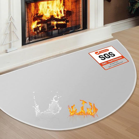 Fireplace Mats Fireproof, 2'4'' x4' x 0.04'' Fire Retardant Rugs for Fireplace, Wood Stove Hearth Pads for Fireplace Indoor, Fireplace Rug Protects Floors Carpets from Sparks Embers, Grey