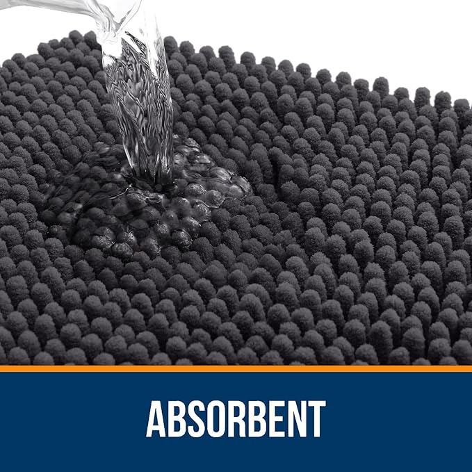 OLANLY Bathroom Rugs Sets 2 Piece, Soft Absorbent Chenille Bath Mats Area Rug Set, Non-Slip, Quick Dry, Machine Washable Bath Mats for Bathroom, Home Decor Accessories (47"x20"+24"x16", Dark Grey)