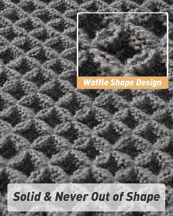 Upgraded Waffle Runner Rug, Super Absorbent Non Slip Bath Mats for Bathroom Floor, Washable Bathroom Runner Rug with Tassels, Ideal for Hallway Bedroom Laundry Room, Dark Grey, 2'x 5'(24" x 60")