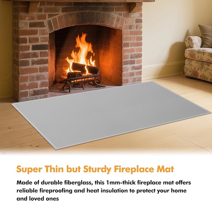 Hearth Rugs for Fireplaces Fire Resistant, 48 x 28 x 0.04 inch Fireproof Fireplace Mat Hearth Rug, Hearth Pads for Wood Stove Fireplace Indoor Outdoor, Protect Floors Carpets from Sparks Embers-Grey