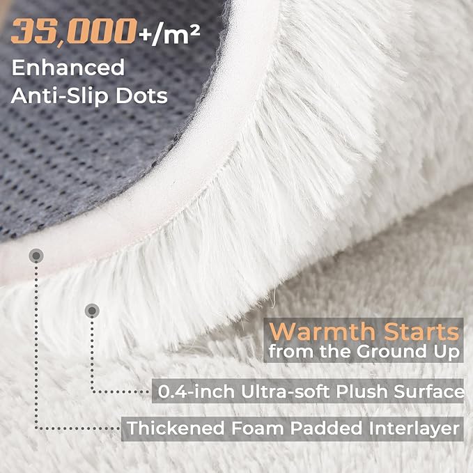 OPPODREAM 4x6 White Rugs for Bedroom, Ultra-Soft Fluffy Area Rugs for Living Room, 4 x 6 Shag Carpet for Nursery, Kids, Girl, Boy, Baby, Plush, Fuzzy, Shaggy, Cute Home Decor