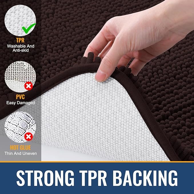 Arotive Bathroom Toilet Rugs U Shaped 24x24, Extra Soft Absorbent Shaggy Chenille Contour Bath Rugs for Toilet, Machine Washable Non-Slip Contoured Bath Mats, Brown