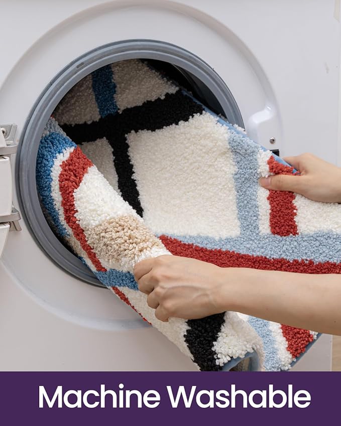 DEXI Striped Bath Mats for Bathroom 36x24, Washable Absorbent Bathroom Rugs with Non Slip Backing, Extra Soft Plush Microfiber Shower Rugs for Tub, Floor, Sink, Colorful