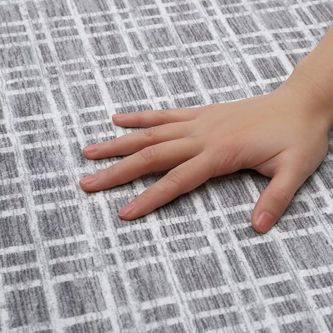 GAOMON 5x7 Washable Rug Non Slip Modern Checkered Rug Soft Faux Wool Floor Carpet Indoor Contemporary Plaid Print Rugs Non Shedding Throw Carpet for Bedroom Living Room Dining Room Office Grey