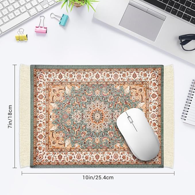 Persian Carpet Style Mouse Pad Oriental Vintage Bohemian Rug Desk Pad Miniature Mouse Mat Coaster Table Décor for Office Home