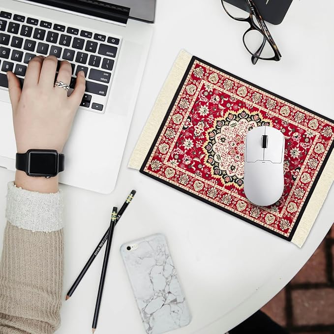 Persian Carpet Style Mouse Pad Oriental Vintage Bohemian Rug Desk Pad Miniature Mouse Mat Coaster Table Décor for Office Home