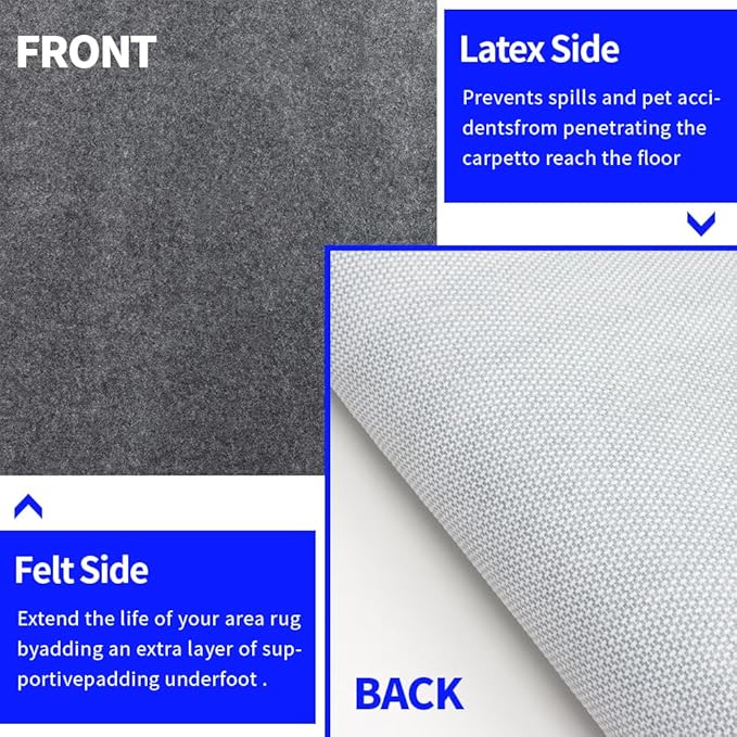 Waterproof Non-Slip 1/5” Extra Thick 8x10 ft Rug Pad for Large Area Rugs Durable Felt Floor Protection pad for All Floors, Suitable for Cutting. Rug Pads Keep Rugs in Place and Provide Cushioning