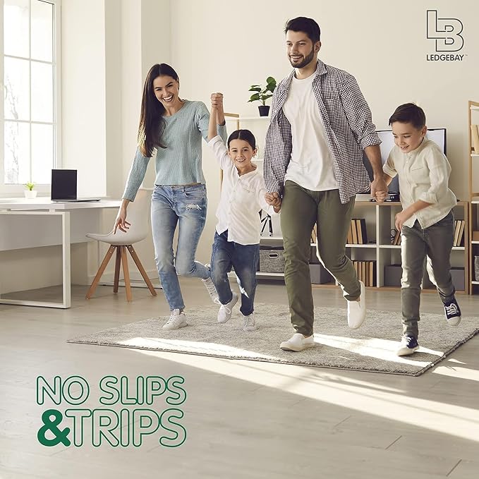 Ledgebay Rug Pad Grippers for Area Rugs - Multi Pack Reusable, No Skid, Washable, Anti-Slip, Rug Pad Gripper for Hardwood Floors and Tile with Double-Sided, Self Adhesive to Keep Area Rugs Flat (8)