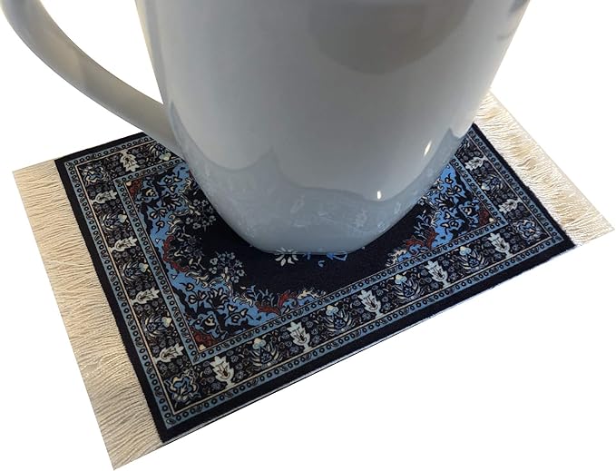 3-Piece Carpet-Style Desk Set – Navy Mouse Pad, Mini Rug Coaster & Bookmark, Colorful Elegant Office Accessories, Novelty Gift