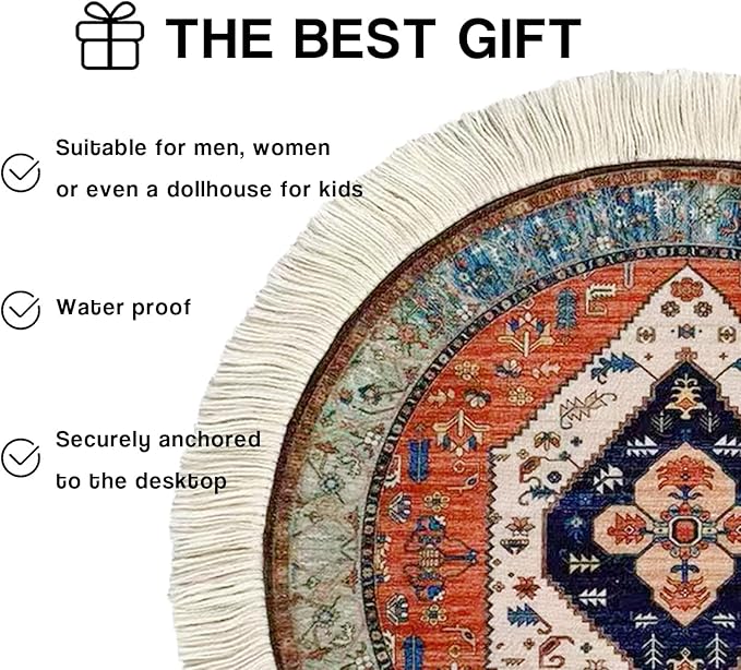 2Pcs Persian Style Carpet Mouse Pad Set – Vintage Bohemian Rug Desk Pads, Non-Slip Computer Mouse Mats with Fringed Edges, Rectangular & Round Designs, Elegant Decor for Home & Office Accessories