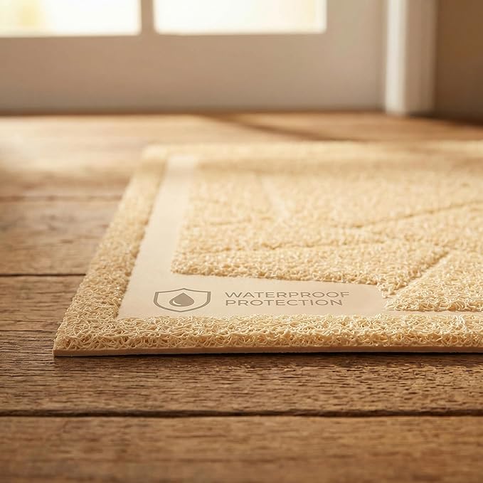WePet Cat Litter Box Mat, Kitty Premium PVC Pad, Durable Trapping Rug, Phthalate Free, Urine-Resistant, Scatter Control, Mosaic, L 35 x 23 Inch, Beige