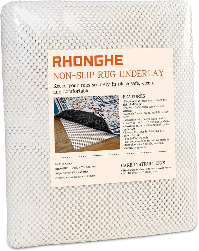 Non Slip Rug Pad Gripper 3x5 FT for Hardwood Floors, Eco-Friendly Anti Skid Mat Under Area Rugs, Keeps Rugs Safe and Flat, Odorless Cushioned Pad for Floor Protection, Easy to Trim Multi-Use Mat