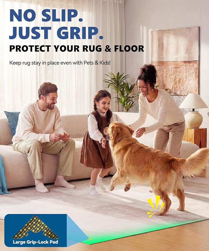 Extra Wide Rug Tape, Strong Hold Anti-Slip Rug Pads Grippers, Dual-Layer Design Rug Tape, Holds Carpet in Place on Hardwood Floors and Tiles, Washable & Reusable & No Residue, Black 12 Pcs