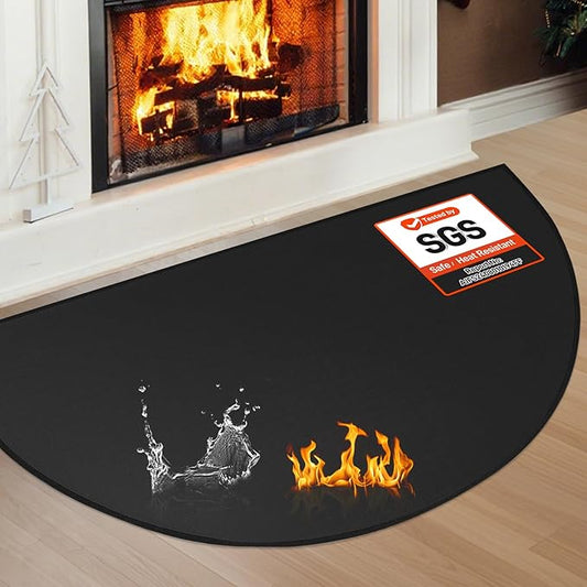 Fireplace Mat Fireproof, 2'8'' x 4'11'' x 0.04'' Fireplace Rugs Fire Resistant, Hearth Pads for Wood Stove Fireplace Indoor Outdoor, Thin Hearth Rug Protects Floors Carpets from Sparks Embers, Black