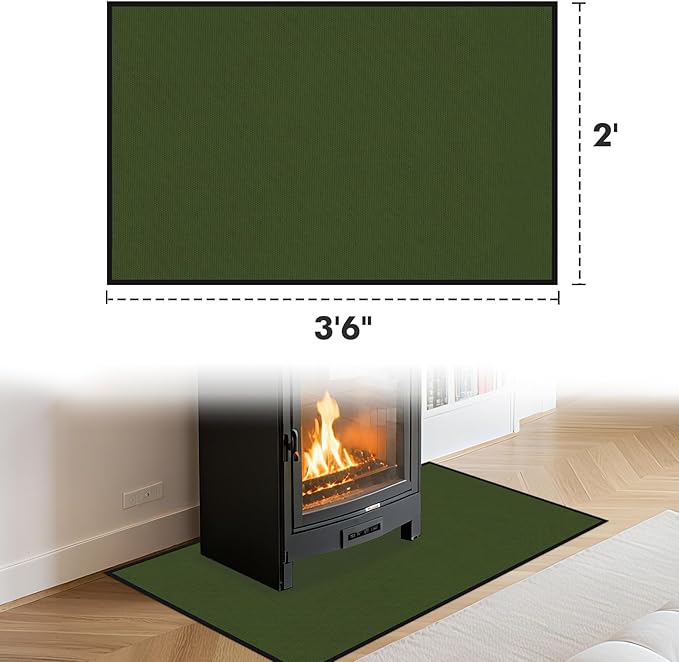 Hearth Rugs for Fireplaces Fire Resistant, 42 x 24 x 0.04 inch Fireproof Fireplace Mat Hearth Rug, Hearth Pads for Wood Stove Fireplace Indoor Outdoor, Protect Floors Carpets from Sparks Embers-Green