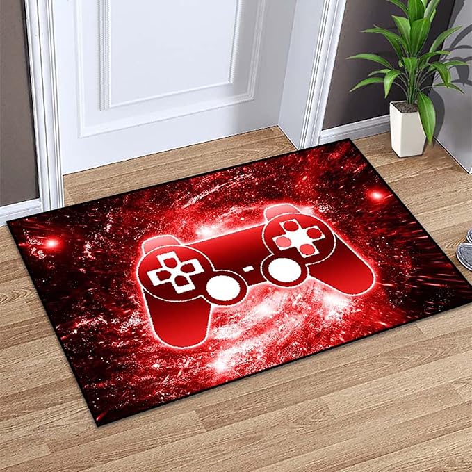 BATATADOCE Video Game Rug, 3D Printed Gamepad Controller Area Rugs for Bedroom Boys Living Room Red Large Cool Gamer Rugs Gaming Art Design Home Decor Crystal Doormat Yoga Mats, 35"x23"