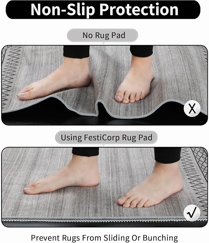 FestiCorp Non Slip Rug Pads 3x5 Ft Non Skid Rug Pad Gripper, Anti-Slip Carpet Rug Mats for Under Rugs and Hard Surface Floors