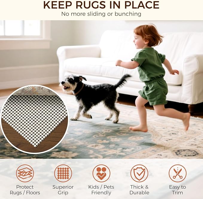 BAGAIL BASICS 2 x 8 FT Rug Pad Gripper for Hardwood Floors, Non Slip Rug Pads for Area Rugs, Extra Thick Under Rug Padding, Protect Your Rugs & Floors