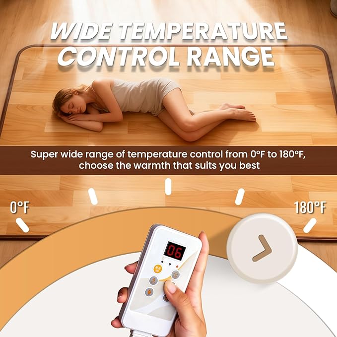 Heated Floor Rug, Heated Floor Carpet, Electric Heated Mat with Adjustable Temperature 12 Hour Timer, Radiant Floor Heater, for Yoga/Indoor/Under Desk (20x79 Inch/50x200 cm)