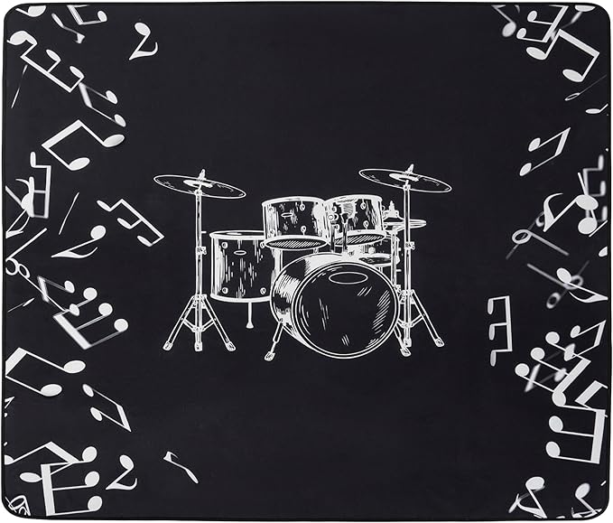 4.6Ft x 5.9Ft Drum Mat Drum Carpet Tightly Woven Fabric with Non-Slip Grip Bottom Drum Rug for Bedroom, Studio, Apartment, Soundproof, Roll of 27.6 Square Feet (White Drum Stand)