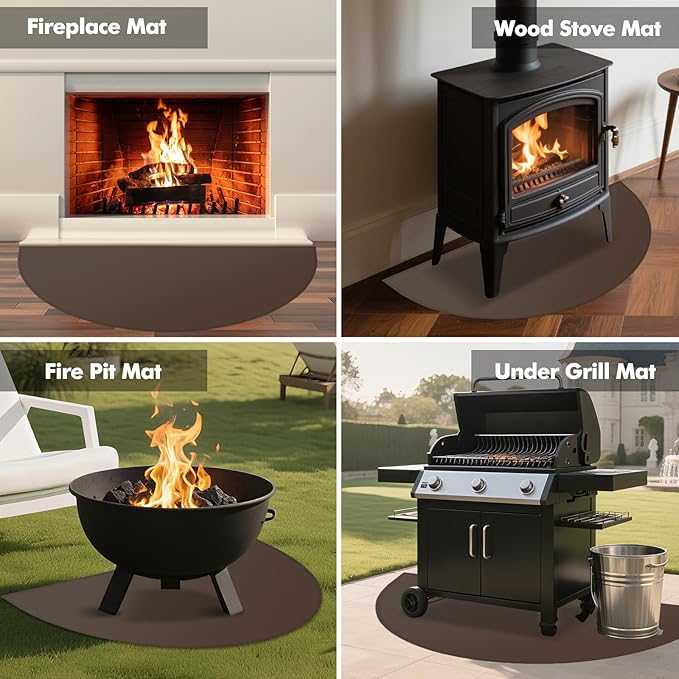 Hearth Rugs for Fireplaces Fire Resistant, 42 x 24 inch Fireproof Fireplace Mat Hearth Rug, Hearth Pads for Wood Stove Fireplace Indoor Outdoor, Protect Floors Carpets from Sparks Embers-Brown, 1mm