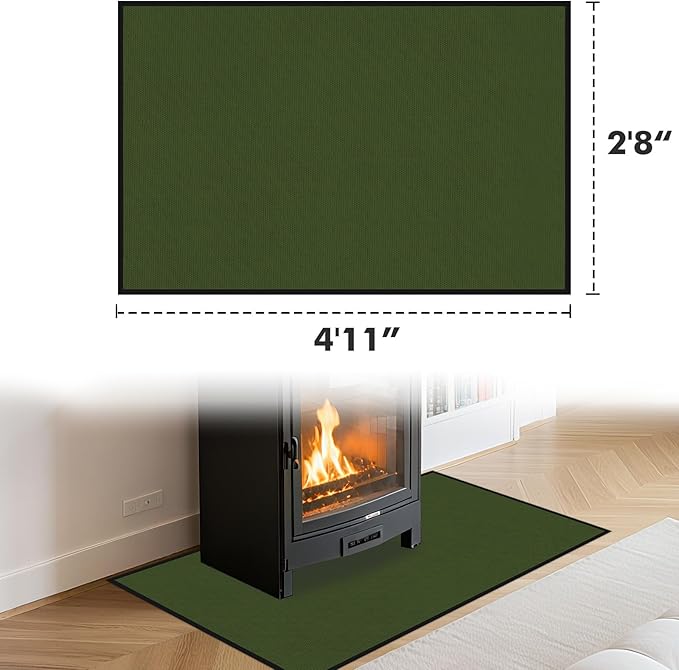 Hearth Rugs for Fireplaces Fire Resistant, 59 x 32 x 0.04 inch Fireproof Fireplace Mat Hearth Rug, Hearth Pads for Wood Stove Fireplace Indoor Outdoor, Protect Floors Carpets from Sparks Embers-Green