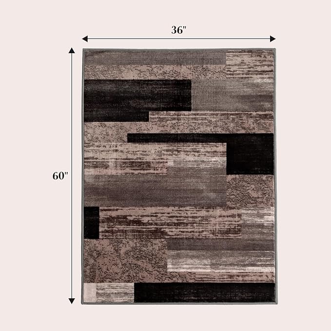 3x5 Washable Area Rugs for Living Room and Bedroom, Vintage Checkered Pattern Non-Slip Carpet, Stain Resistant Low Pile Soft Rug for Dining Room,Office,Nursery,Kids Room(3x5,Chocolate)